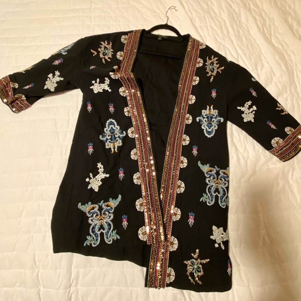 Cotton Embroidered Open-Front Jacket - Picture 6 of 7